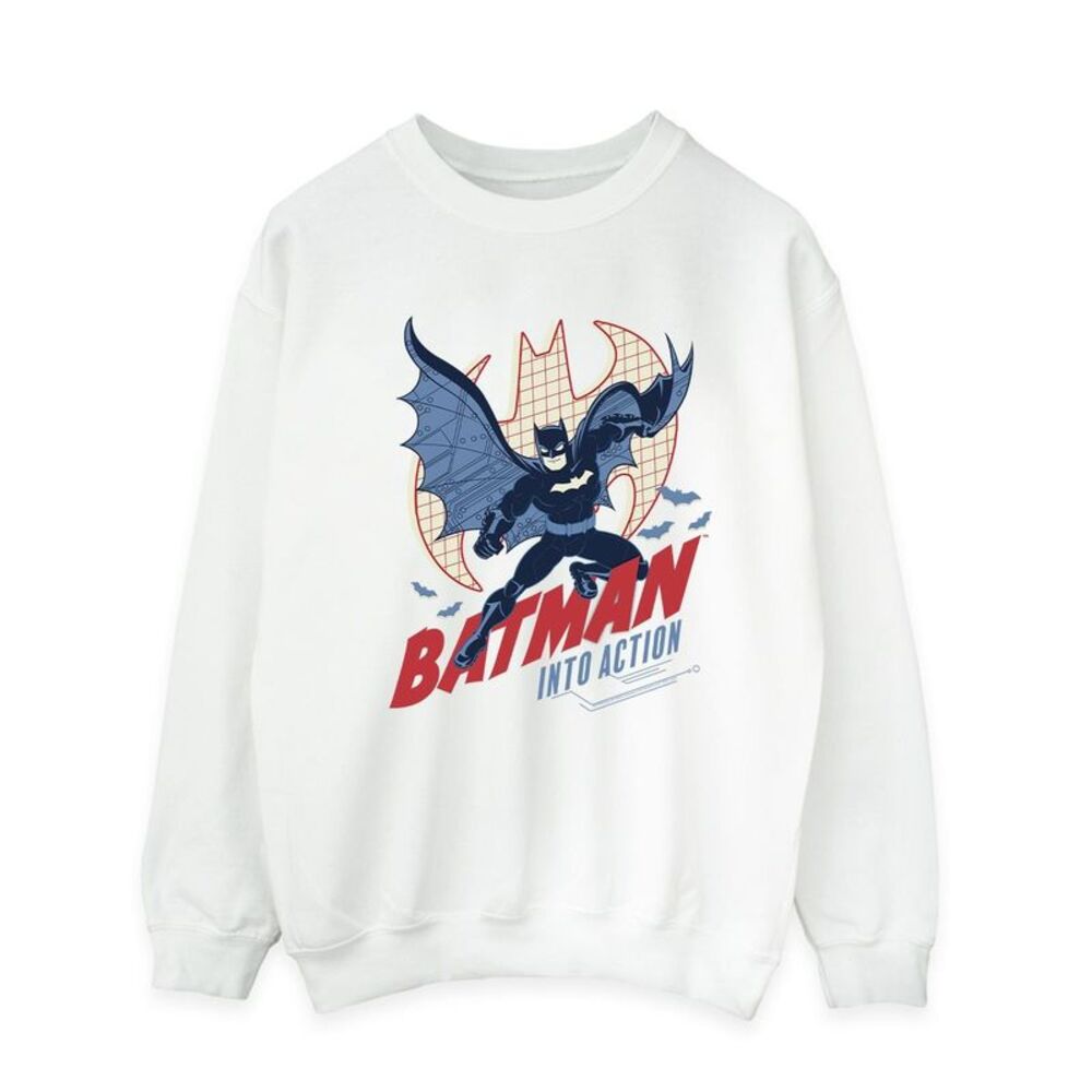 DC Comics Mens Batman Into Action Sweatshirt / White